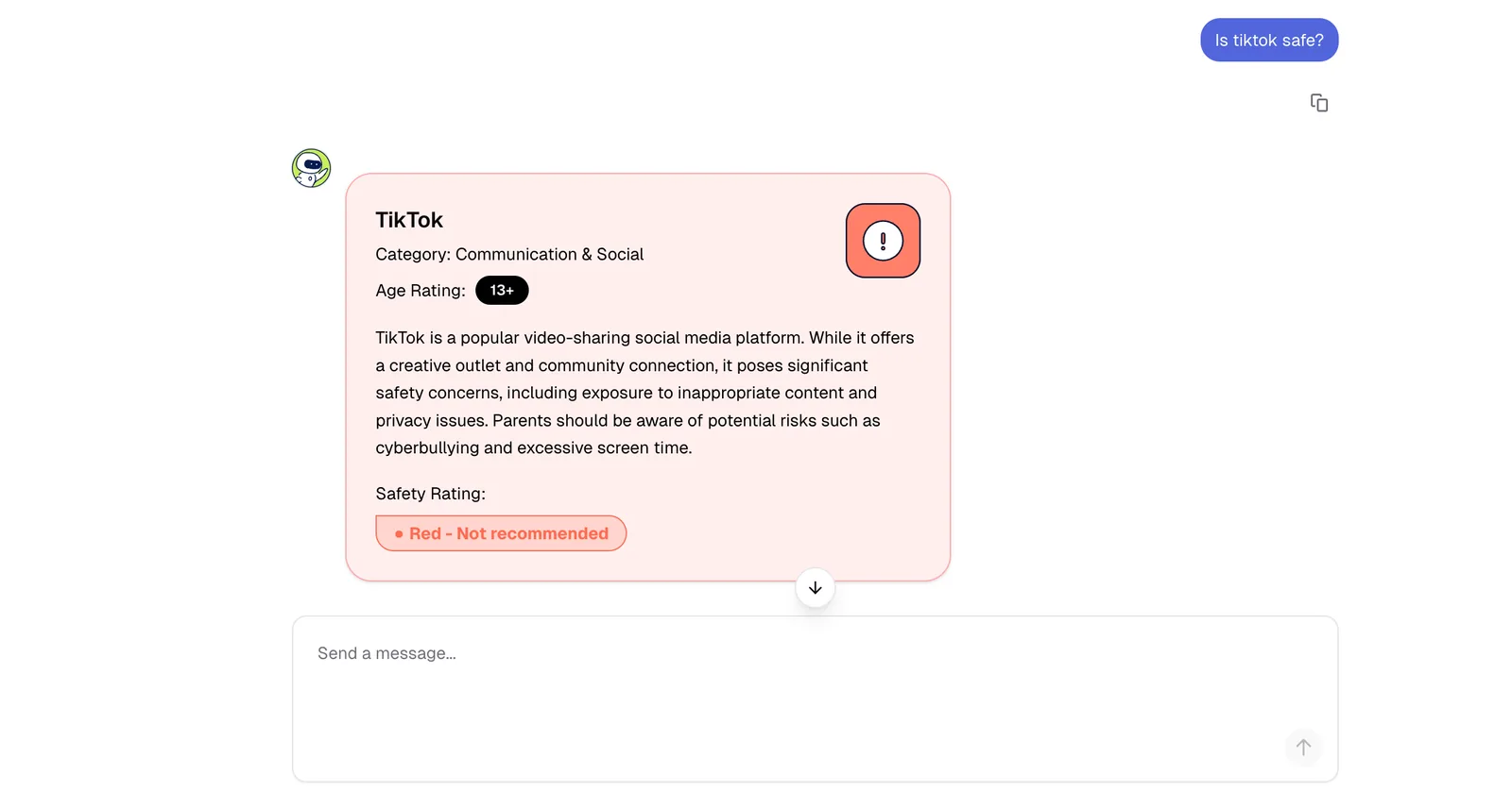 Sneak peek: how the Young Minds Safety Assistant works.It’s free to use and helps parents instantly check whether apps are safe for children, so you can make confident decisions before downloading.