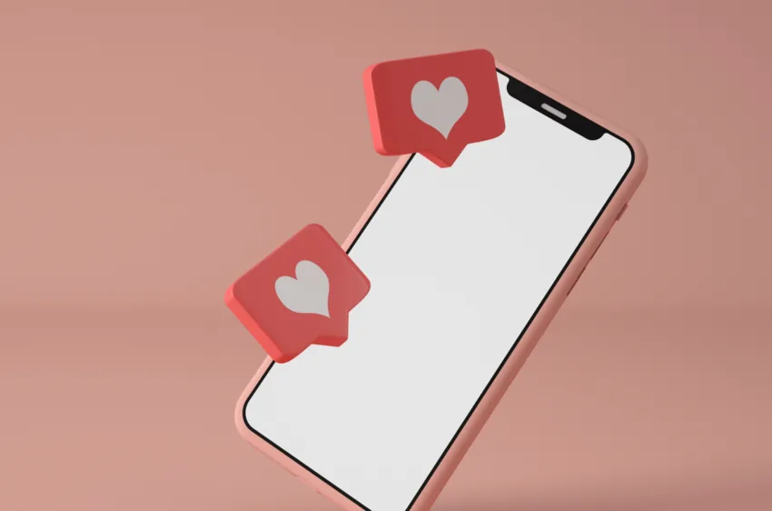 Illustration of a smartphone with heart-shaped notification bubbles.